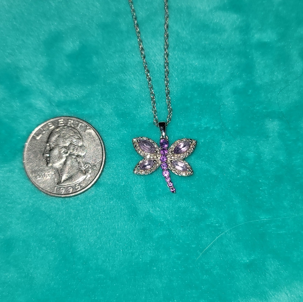 Amethyst and Diamond Dragonfly Pendant NWOT